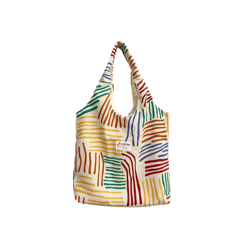 35201 ins canvas color-blocking striped cosmetic bag, large-capacity crossbody single-shoulder bag, work commuting handbag Item Picture