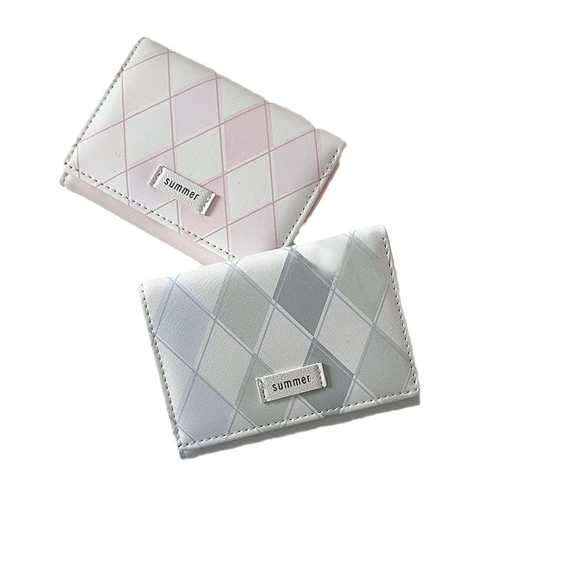 Haiyan blue checkered wallet, simple and ins-style Korean multi-functional student wallet, loose change card bag, one-piece bag with zipper Item Picture