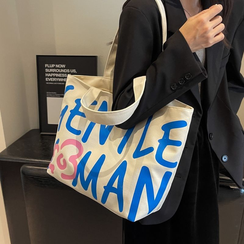 Commuting single-shoulder letter large-capacity versatile bag, canvas bag, Japanese student class artistic bag, women's tote handbag Specification drawing