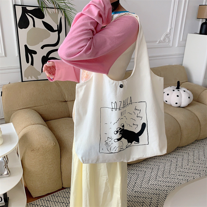 36271 Summer New printed single-shoulder bag, student class canvas bag, cartoon tote bag, large-capacity vest bag Item Picture