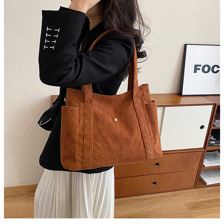 Tote Bag Women's 2024 Spring New casual, simple, large-capacity commuter single-shoulder bag, fashionable color-blocking corduroy bag Specification drawing