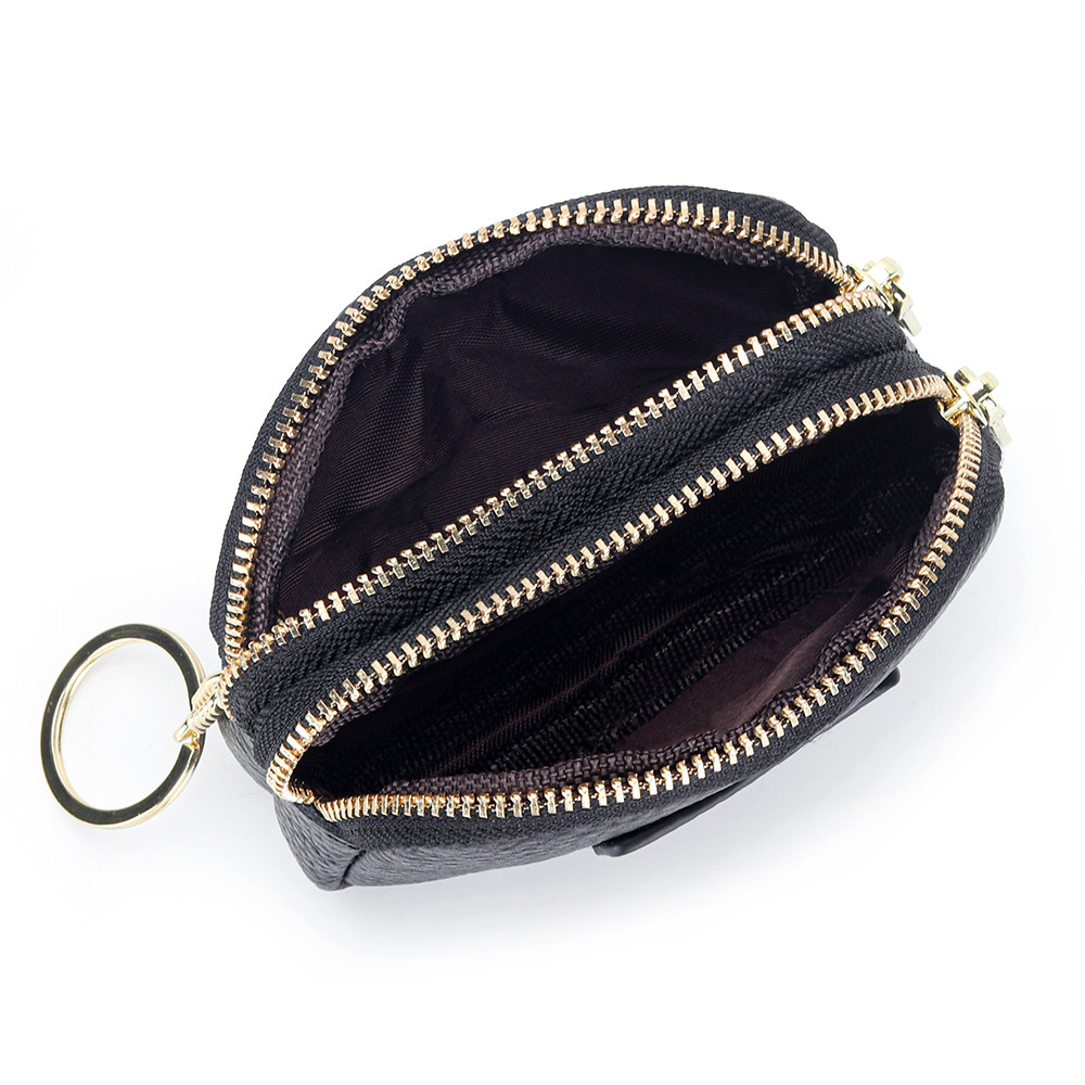 New leather coin purse for women, small and mini double-zipper coin storage bag, large capacity keychain small bag details Picture