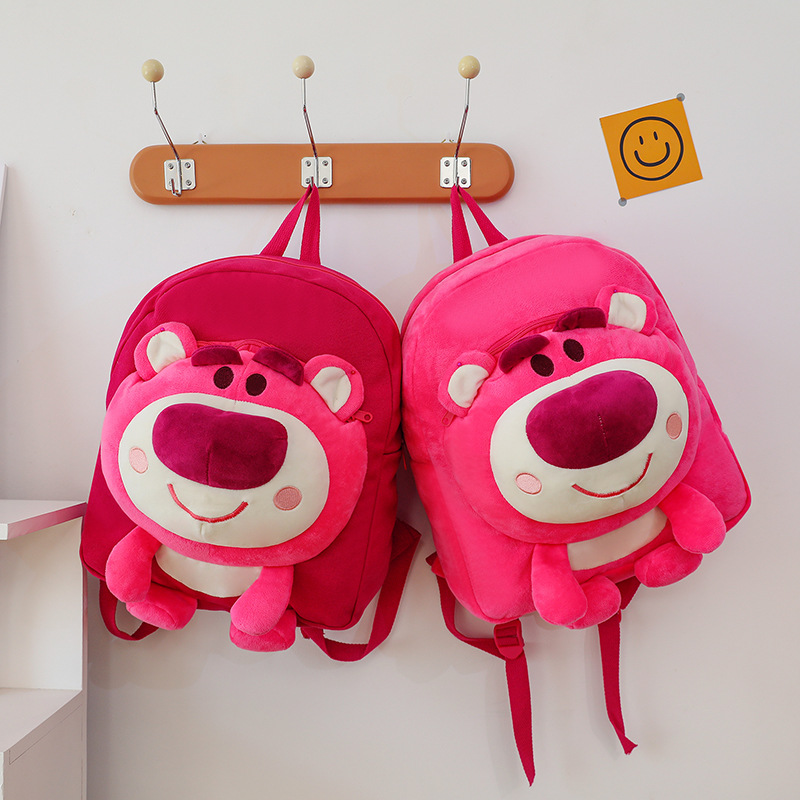 2023 New Japanese-style cute strawberry bear backpack, plush doll doll bag, soft girl backpack and schoolbag full figure