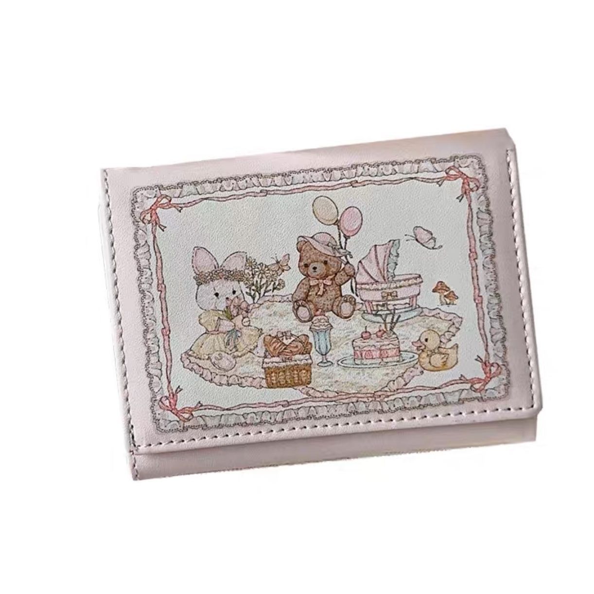 The "Girl Dream Spring Picnic Series" rabbit-bear wallet features a cute and original design with anti-demagnetization and multi-slot magnetic buckle Item Picture