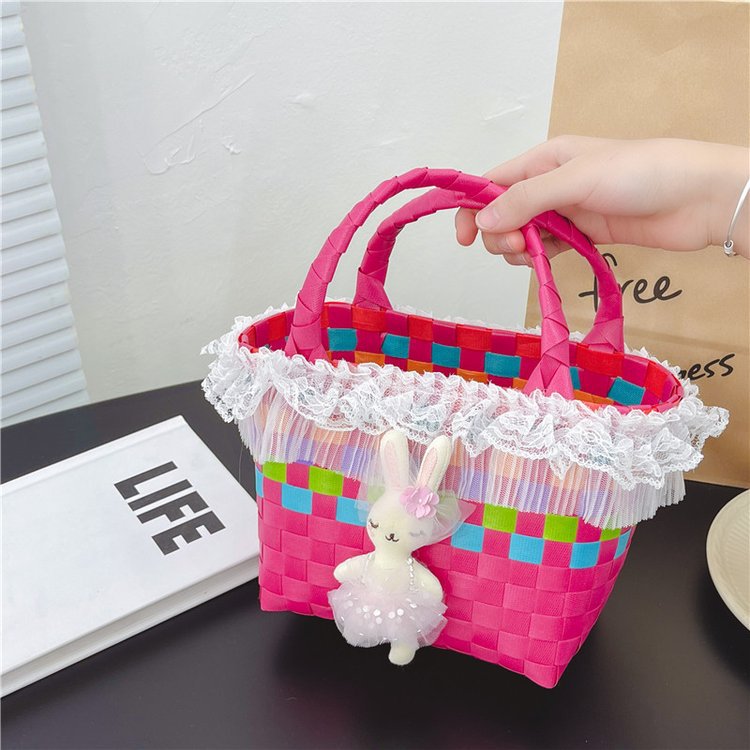 New fashionable hand-woven bag 2023 Beach bag, cute children's hand trendy handbag, vegetable basket bag details Picture