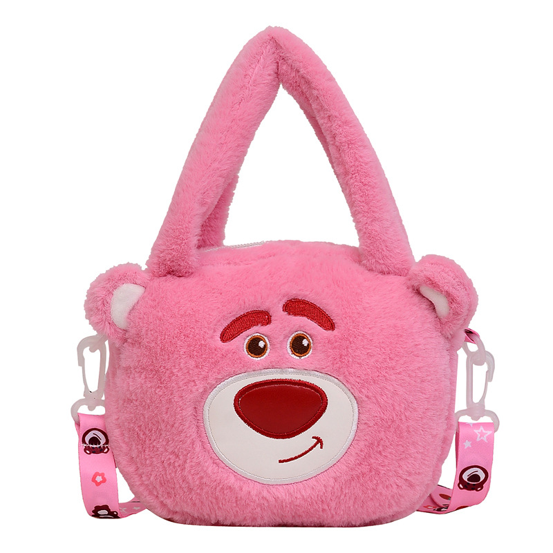 In the autumn, new Japanese-style cute plush strawberry bear bags, Tigress three-eyed monster cartoon girl crossbody bags are available Item Picture