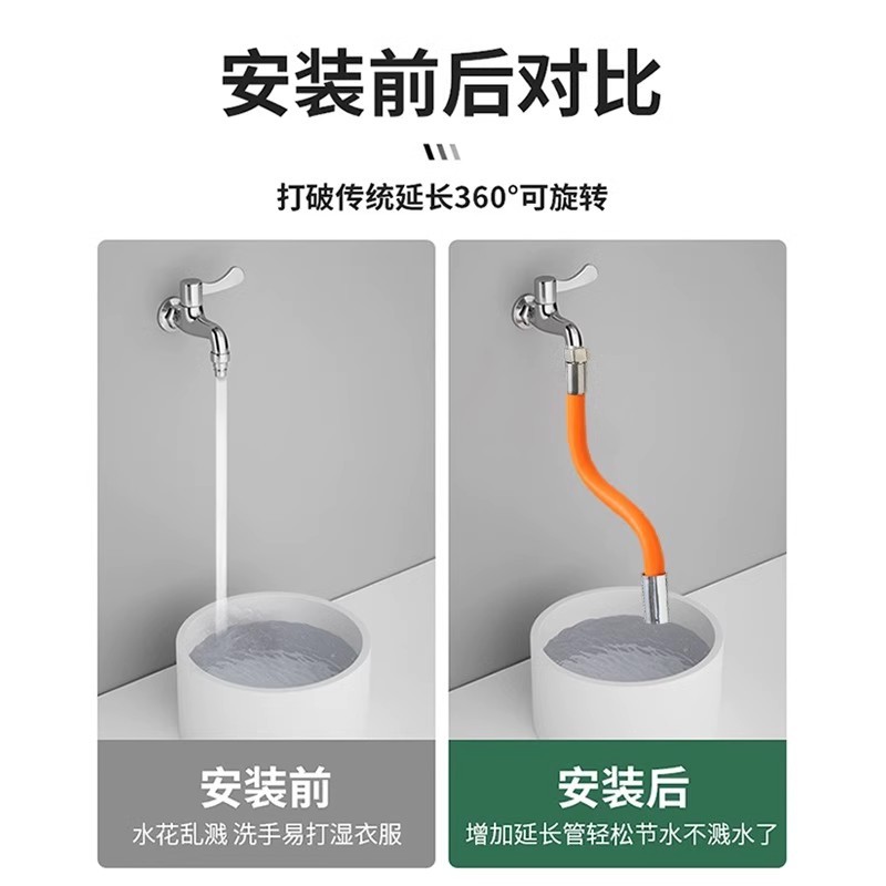 Factory universal rotatable water pipe extension, faucet extension, splash-proof head, external connector, shower head, and water outlet Specification drawing