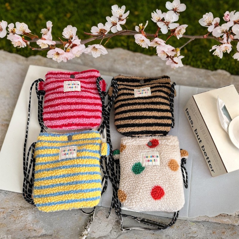 4112 New plush rainbow polka dot cute little bag, pink single-shoulder crossbody bag, shopping portable storage bag full figure