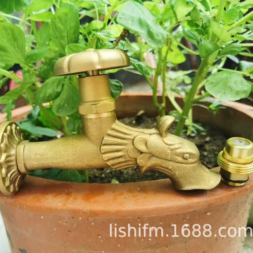 All-copper animal faucet, dragon-shaped faucet, garden faucet, gardening faucet, antique and aged, single cold finish details Picture