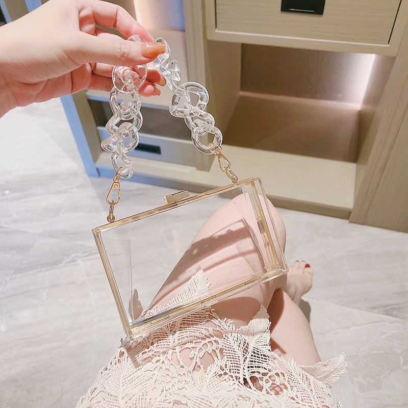 2025 Cross-border acrylic women's Bag, small square bag, summer candy-colored transparent box bag, evening bag, manufacturer chain bag full figure