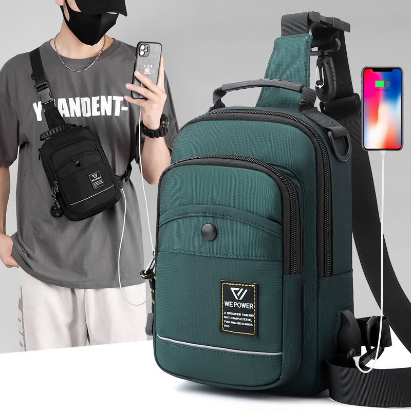 WEPOWER Cross-border new men's chest bag, multi-functional outdoor crossbody bag, sports single-shoulder bag, water-resistant men's bag details Picture