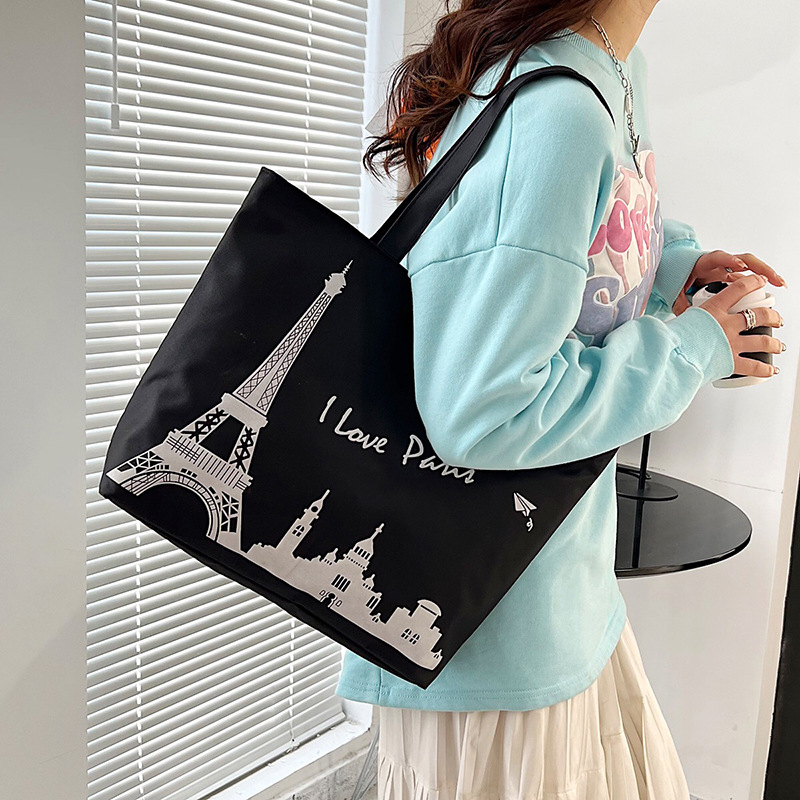 Wholesale of new large-capacity women's single-shoulder bags with logo printing, fashionable canvas bags, hand-held tote bags and women's shopping bags Specification drawing