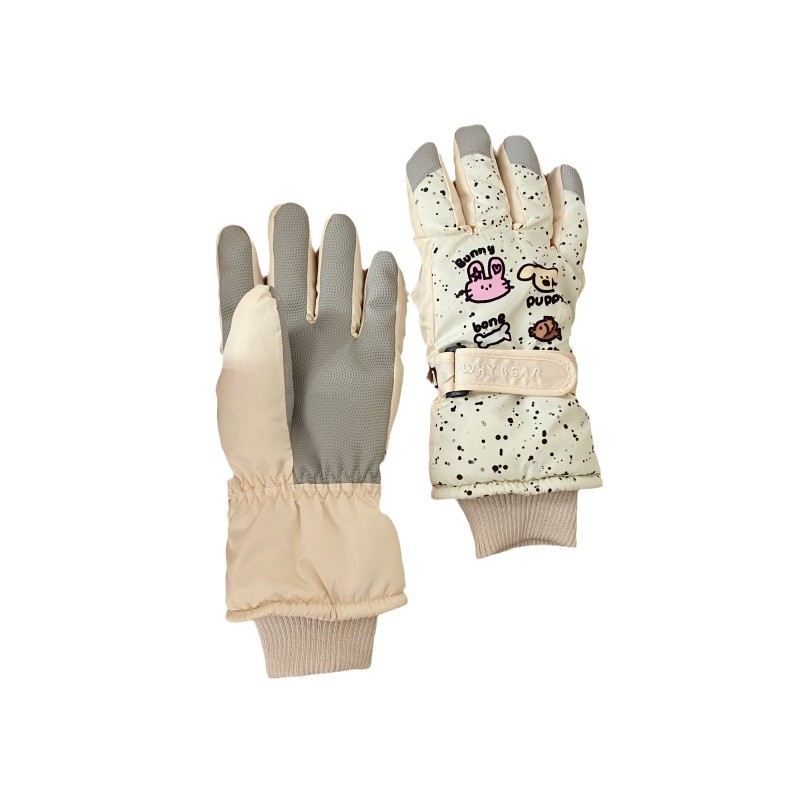 Original cartoon spotted ski dog gloves with fleece in winter, designed for outdoor cycling to keep warm and touch the screen Item Picture