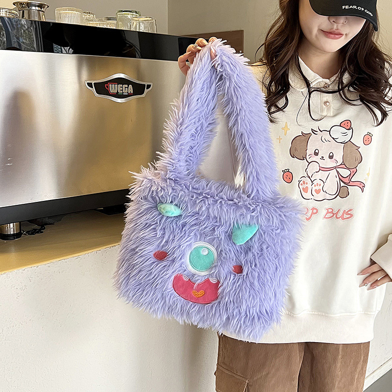 Plush toys, children's cartoon backpack, single-shoulder crossbody bag, girl's handbag, cute strawberry bear, Dingdang cat, versatile details Picture