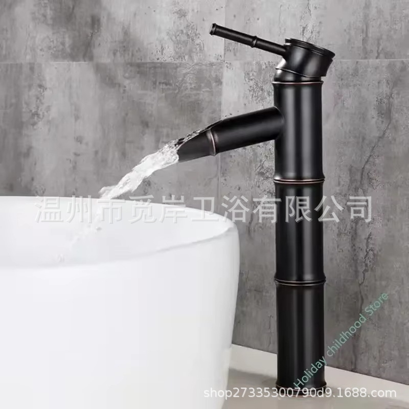 All-copper antique faucet, hot and cold basin faucet, European-style countertop basin, bamboo joint faucet, household single cold faucet, retro style details Picture