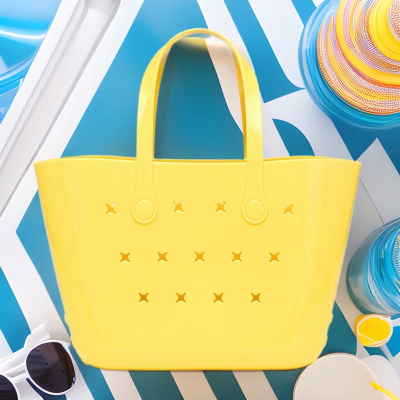 2025 New PVC jelly bag, women's large-capacity handbag, high-end hollowed-out diy vegetable basket, toiletry bag, beach bag details Picture