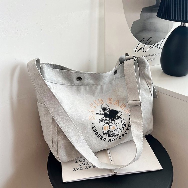 Wholesale large-capacity casual commuting women's single-shoulder bags, Korean-style trendy and fashionable handbags, LOGO printed canvas bags Specification drawing