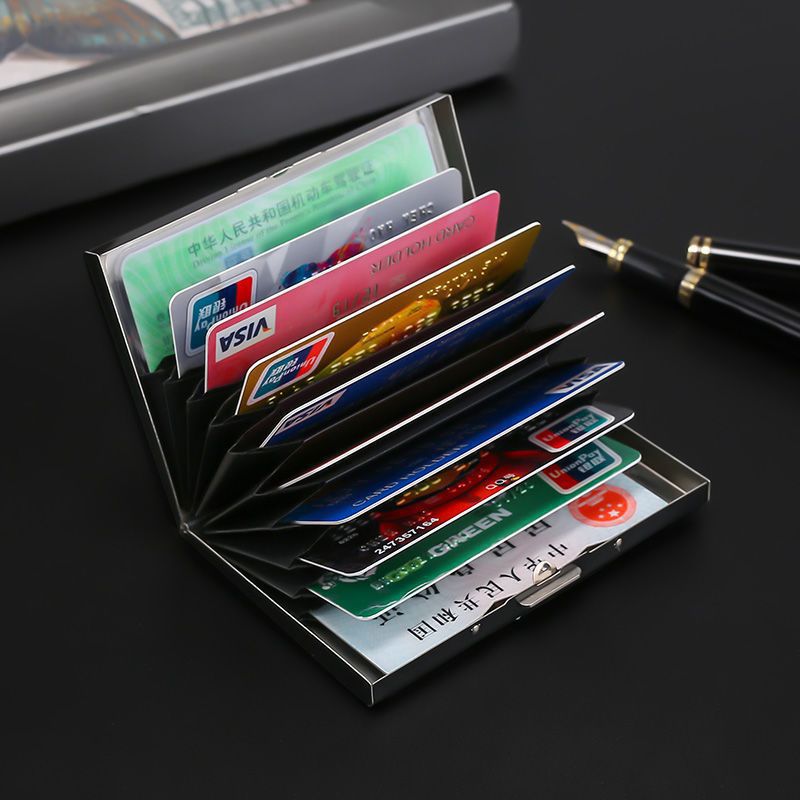 Douyin's best-selling metal card case, a men's and women's stainless steel ultra-thin large-capacity multi-slot card box, bank card case and card holder Specification drawing