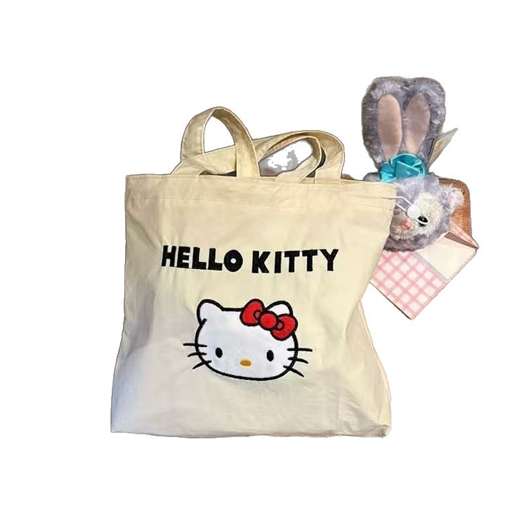 Hello Kitty cute cartoon printed canvas bag, shoulder bag, folding bag, shopping handbag, large capacity Item Picture