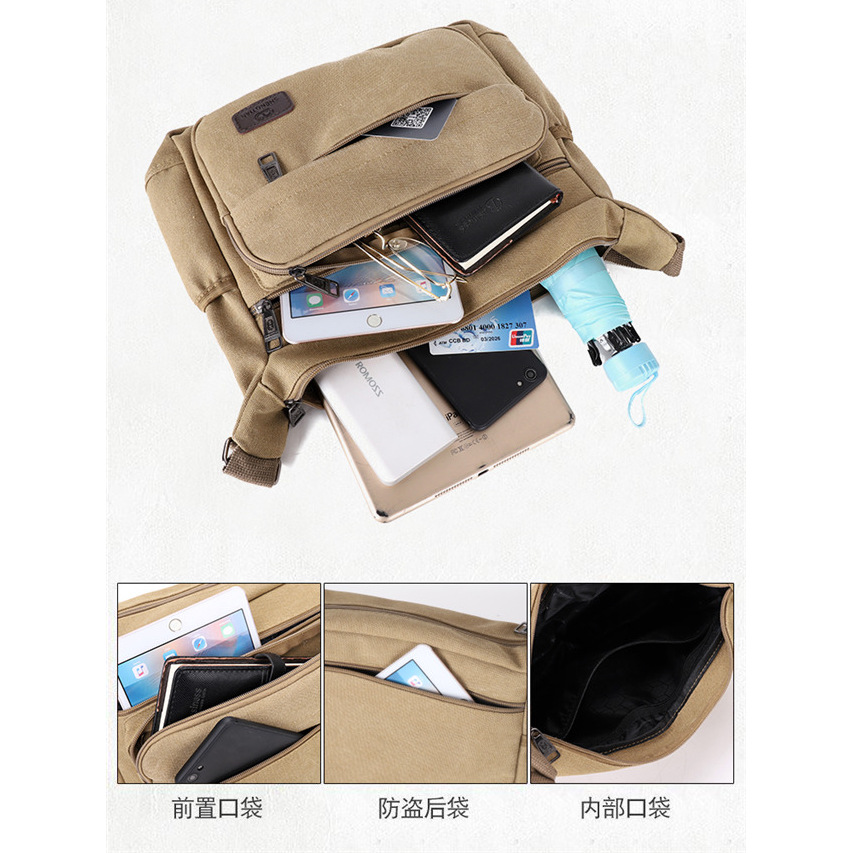 Physical men's canvas crossbody bag, office document bag, men's business casual bag, travel high-end single-shoulder bag Specification drawing
