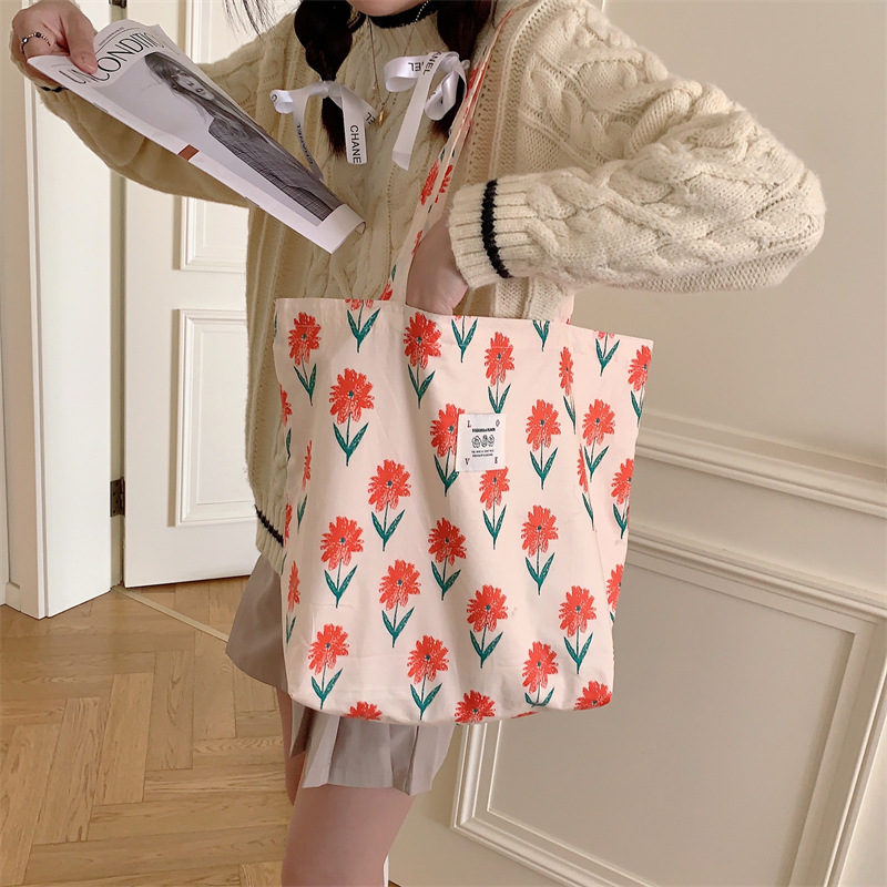 26101 Niche retro floral crossbody canvas bag, casual single-shoulder bag, Japanese-style artistic hand-held tote details Picture