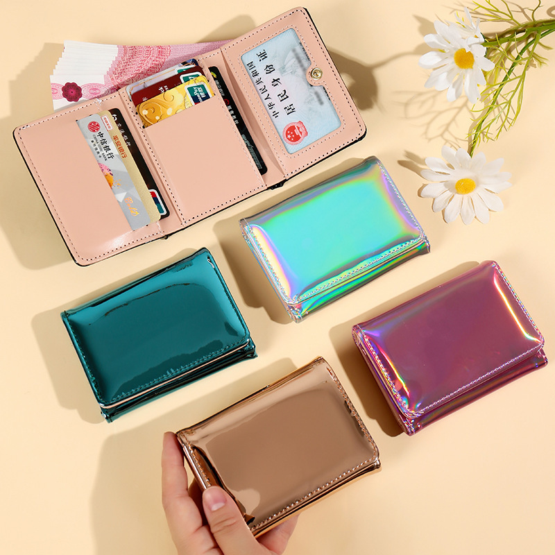 New cross-border laser 30% off wallet for women, fashionable and high-end short solid-color wallet, multi-functional card case for driver's license Application Scenario