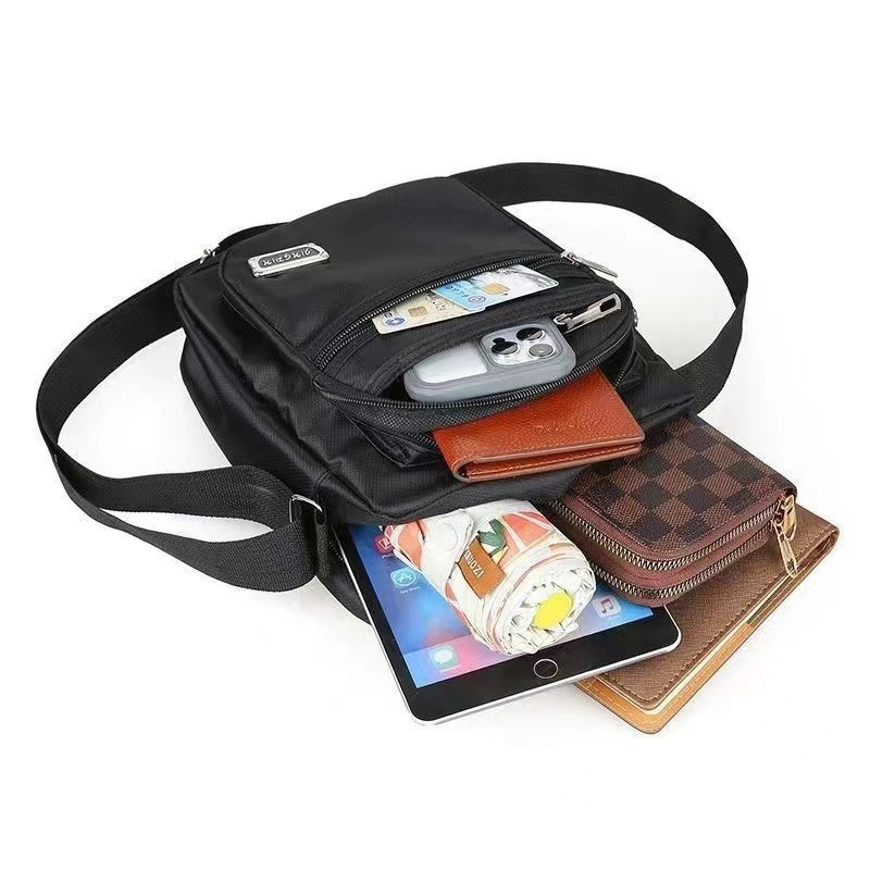 New fashionable crossbody bag for men with multi-layer zipper pockets, cash register change bag, outdoor commuting and business travel single-shoulder bag Specification drawing