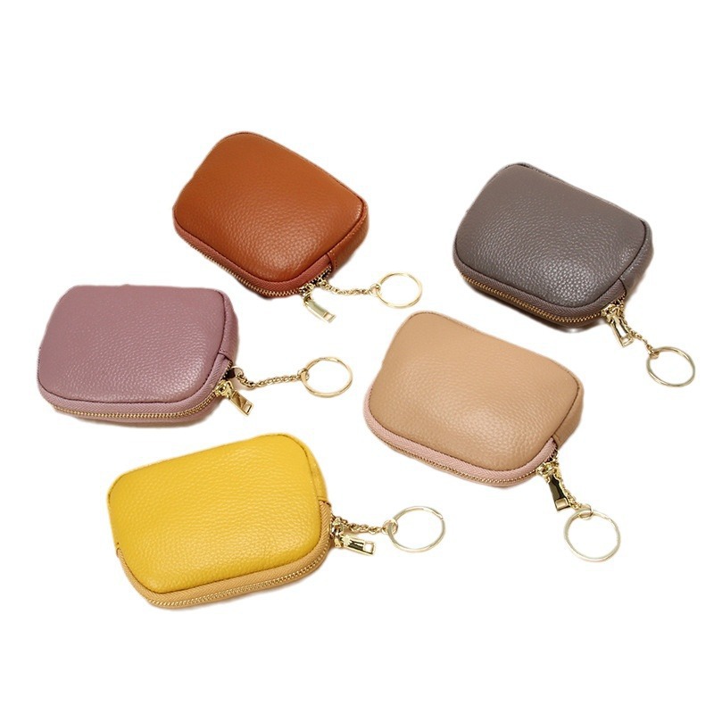 pu hand-held zipper mini wallet for women, first-layer pu simple storage, keychain, coin mini coin wallet wholesale details Picture
