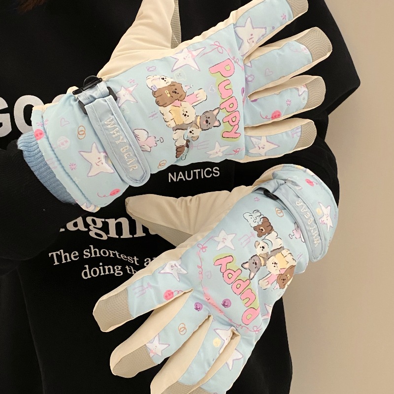 Original ski gloves for men and women, winter fleece, outdoor cycling and mountain climbing thickened waterproof and cold-proof cycling warm gloves full figure