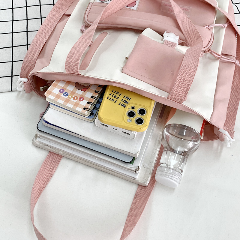 Canvas bag, large-capacity crossbody bag for women, Japanese and Korean version single-shoulder bag, student class tutorial bag, versatile ins trendy book details Picture