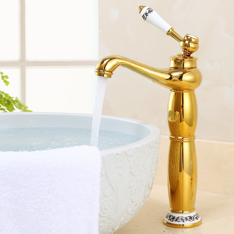 Golden magic lamp faucet, all-copper antique countertop basin, cold and hot faucet, single-hole raised washbasin, retro faucet Specification drawing