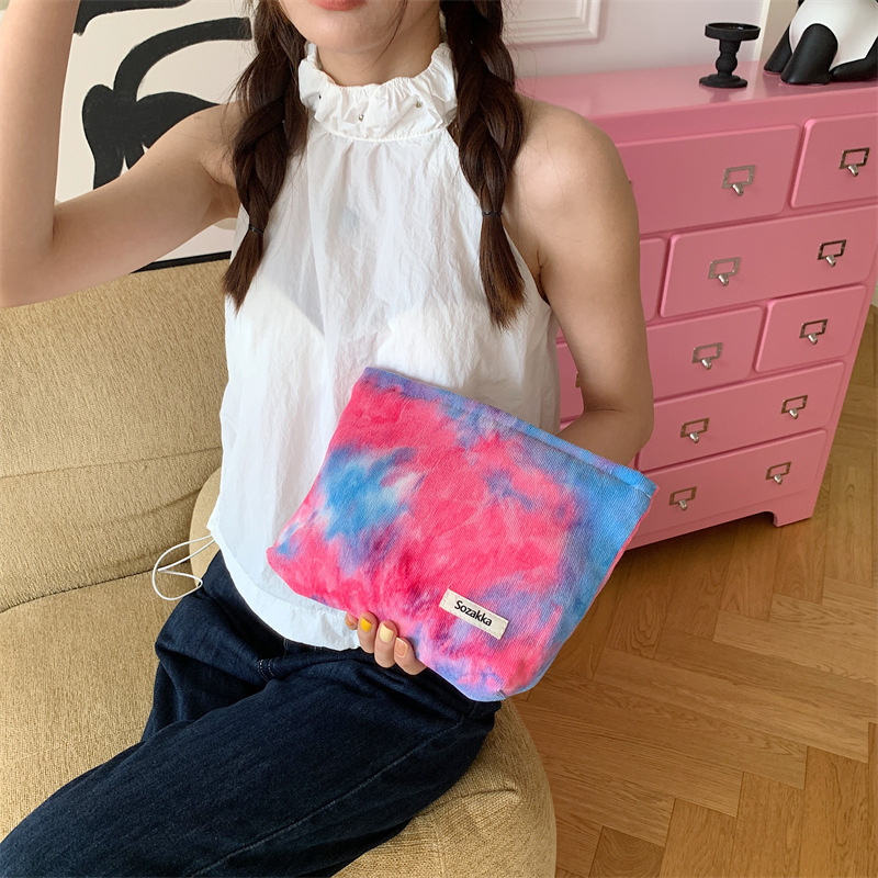 37172 Korean-style tie-dye gradient makeup bag, high-end large-capacity corduroy cosmetics lipstick storage bag full figure