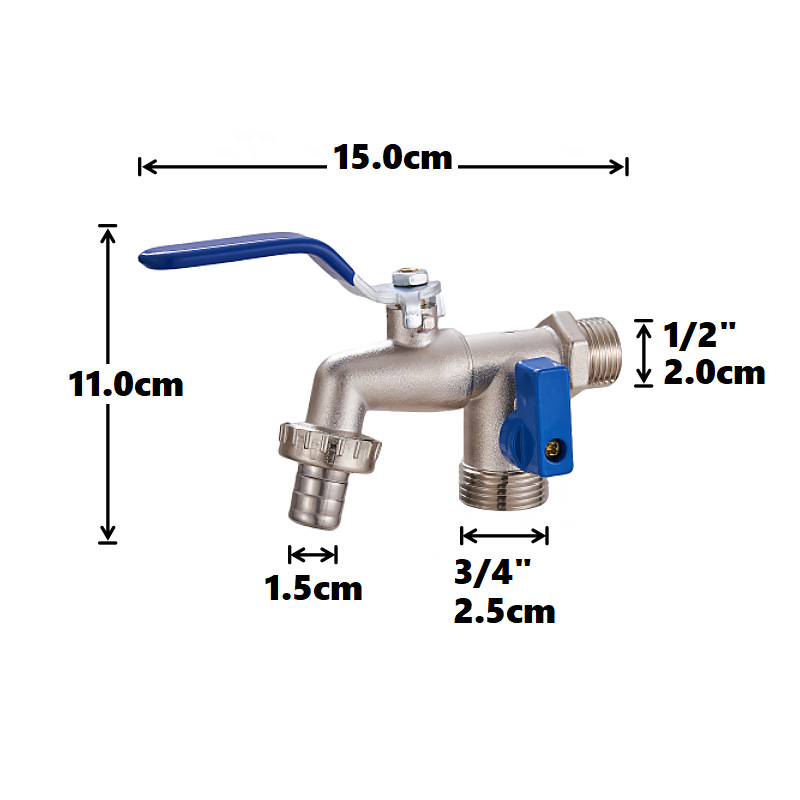 Cross-border exclusive gardening double water outlet zinc alloy faucet, one in and two out double pacifier, belt faucet [Blue] Item Picture