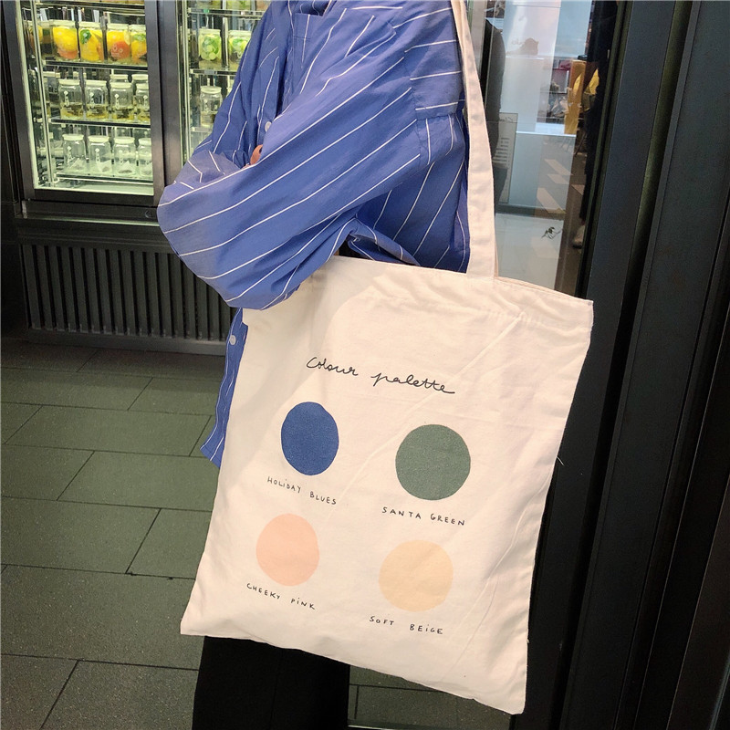911184 Women's fresh color palette canvas bag, ins Japanese soft Girl large capacity single-shoulder bag, student wholesale details Picture