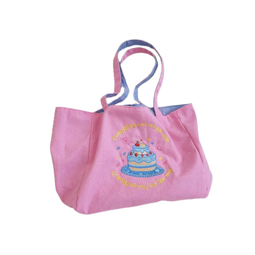 46231 Fresh and contrasting color dual-purpose single-shoulder large-capacity tote bag, lazy style embroidered canvas bag, college student backpack Item Picture