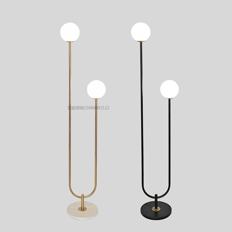 Creative floor lamp, minimalist Nordic-style living room and bedroom, American-style atmosphere, designer's double-head indoor decorative lamp beside the sofa details Picture