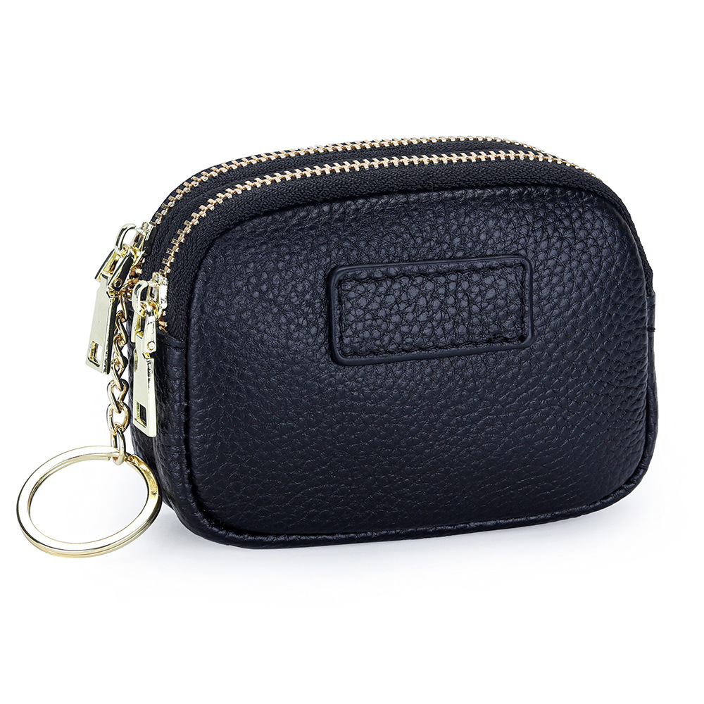 New leather coin purse for women, small and mini double-zipper coin storage bag, large capacity keychain small bag Item Picture