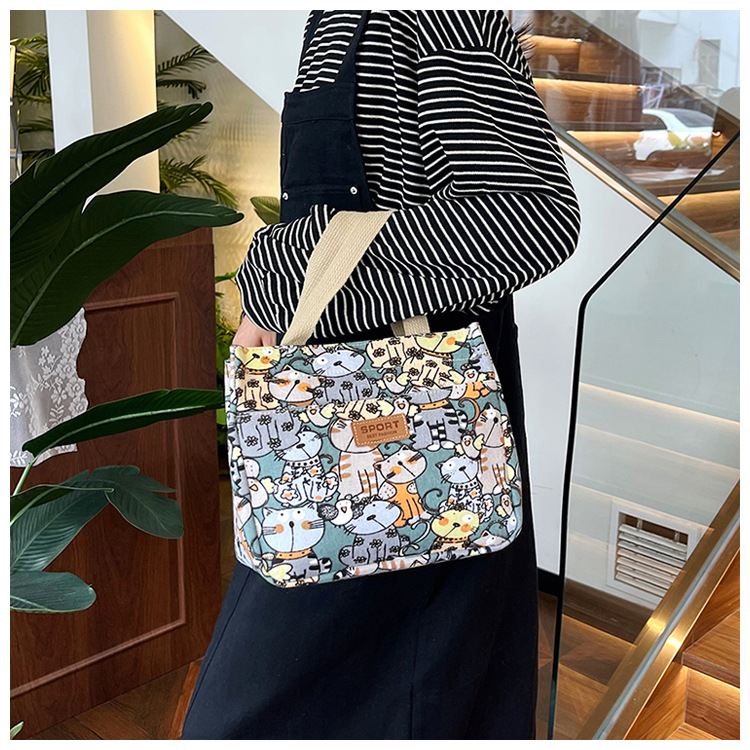 Korean-style fresh and light printed handbag, lunch box for female office workers, lunch box bag, canvas small bag, hand-carried bag, cross-border full figure