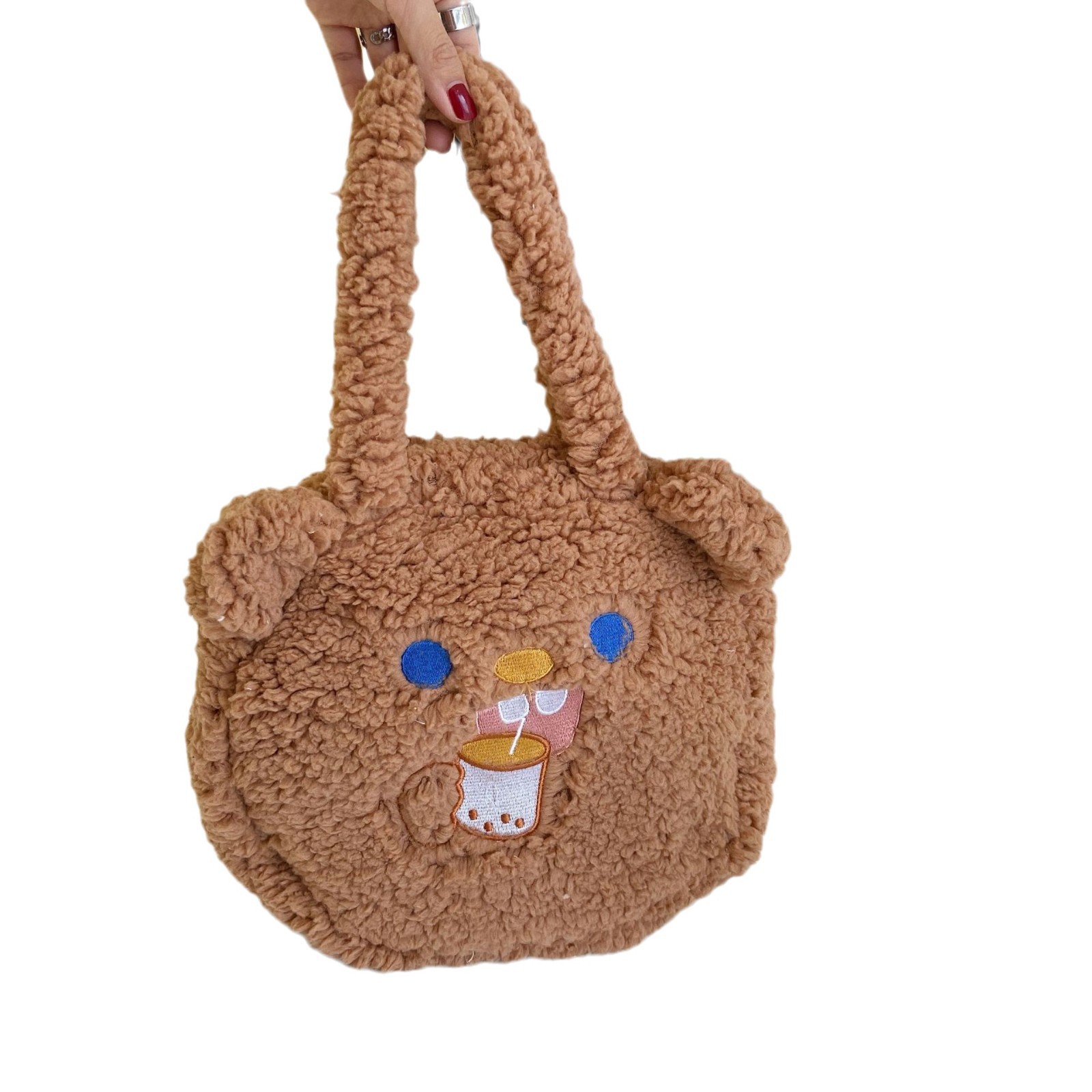 010292 Cute lamb plush bear ear handbag, Korean style Instagram sweet and versatile, student's class handbag Item Picture
