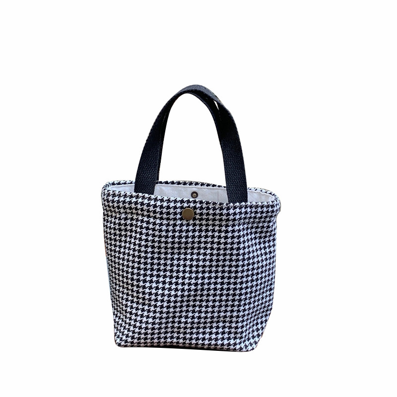 【 In Stock 】19151 woolen tweed checkered bento bag for commuting, hand-held, female student, mom's lunch box bag Item Picture