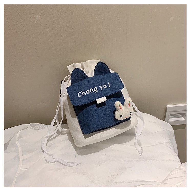 Korean campus fresh and cute cartoon rabbit bucket bag, color-blocking small bag, versatile casual single-shoulder crossbody bag undefined