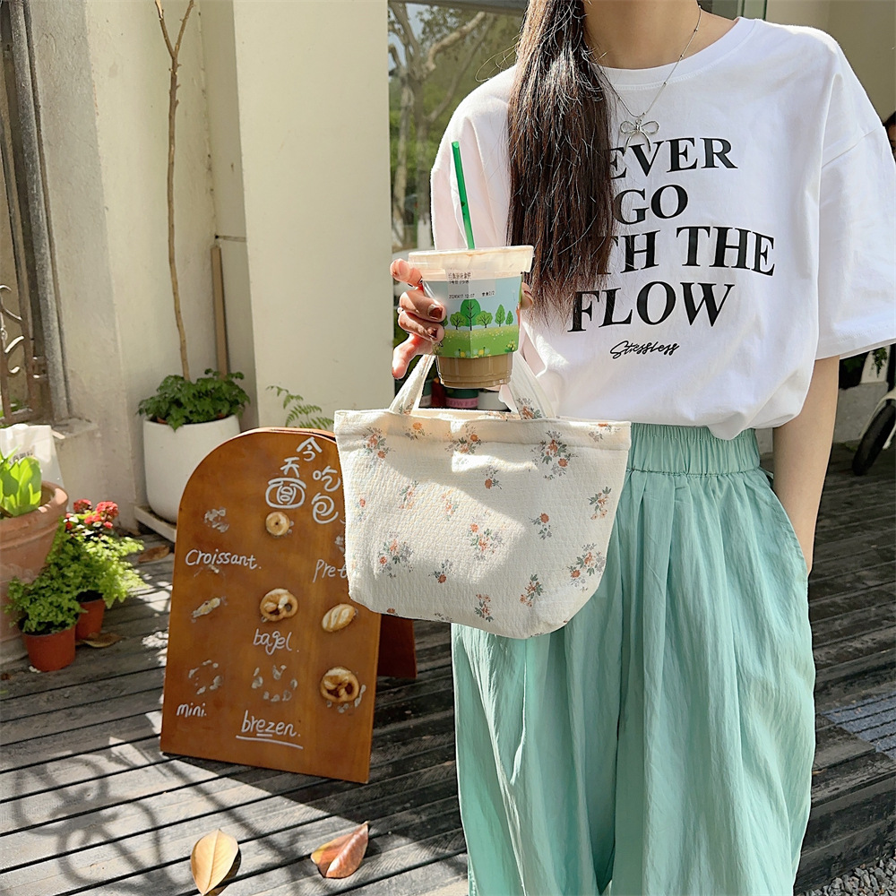 Spring Edition 44121 Canvas Bag, pure cotton floral canvas bag, tote bag, single-shoulder handbag, niche hand-held bag Specification drawing