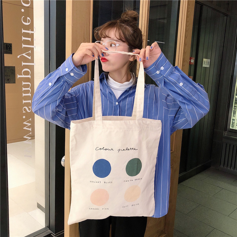 911184 Women's fresh color palette canvas bag, ins Japanese soft Girl large capacity single-shoulder bag, student wholesale Application Scenario