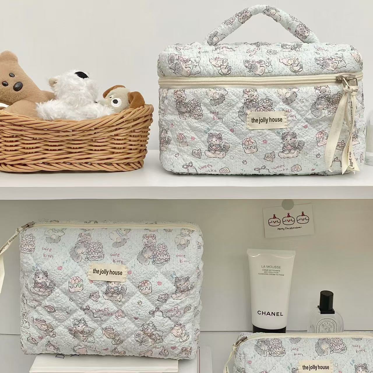 High-appearation-level cat makeup bag, women's bubble foam large-capacity travel portable cosmetics storage bag, hand-held makeup bag details Picture