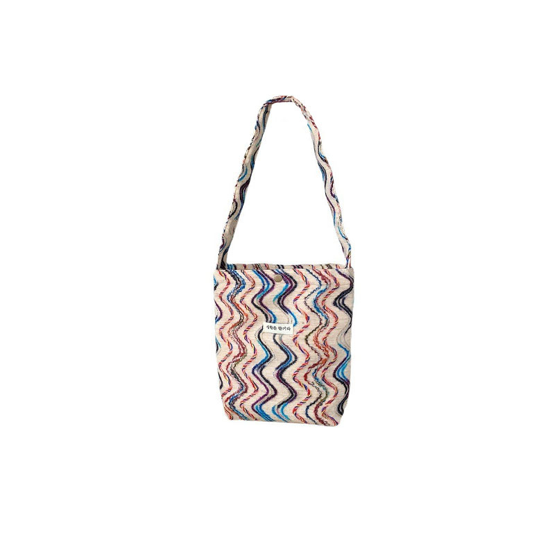 33184 Seaside Vacation style rainbow striped single-shoulder bag Spring and Summer new ins large-capacity canvas bag handbag Item Picture