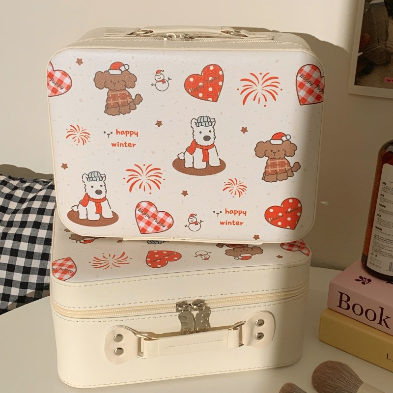 Cute large-capacity hand-held makeup bag, women's portable storage box, cosmetics storage box with mirror, all-in-one toiletry bag Specification drawing