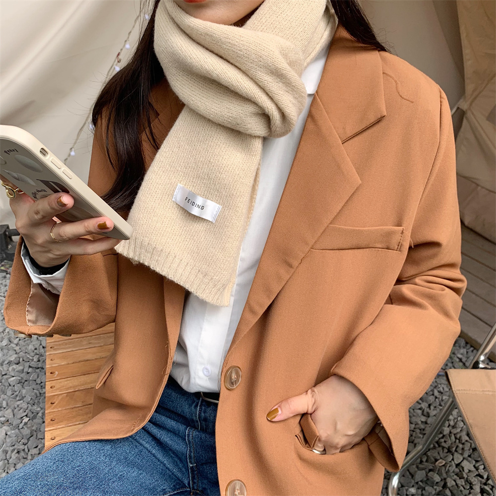 11171 Korean-style winter knitted solid color scarf, thickened warm woolen scarf, student and girl shawl, versatile Specification drawing