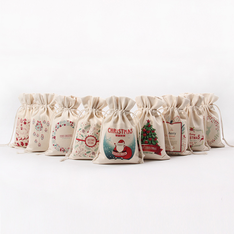 A245 logo printed canvas storage bag with drawstring closure, gift pocket, portable for Christmas packaging gifts full figure