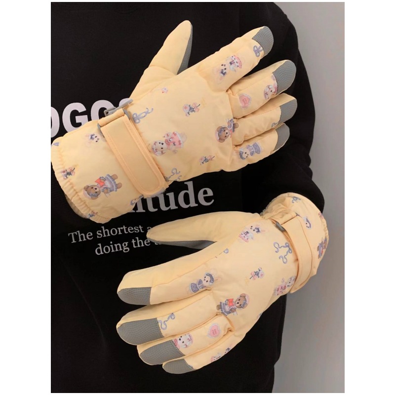 Winter thickened bear gloves, new fleece windproof, cold-proof and waterproof ski gloves, outdoor cycling cotton gloves for women details Picture