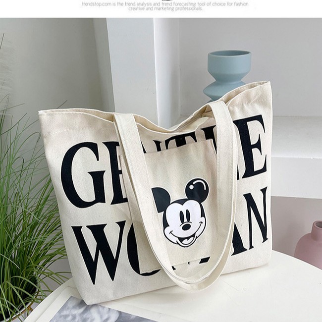 Large-capacity canvas bag for women, 2024 new trendy cartoon Mickey Mouse tote bag, single-shoulder tote bag for college students' classes Specification drawing